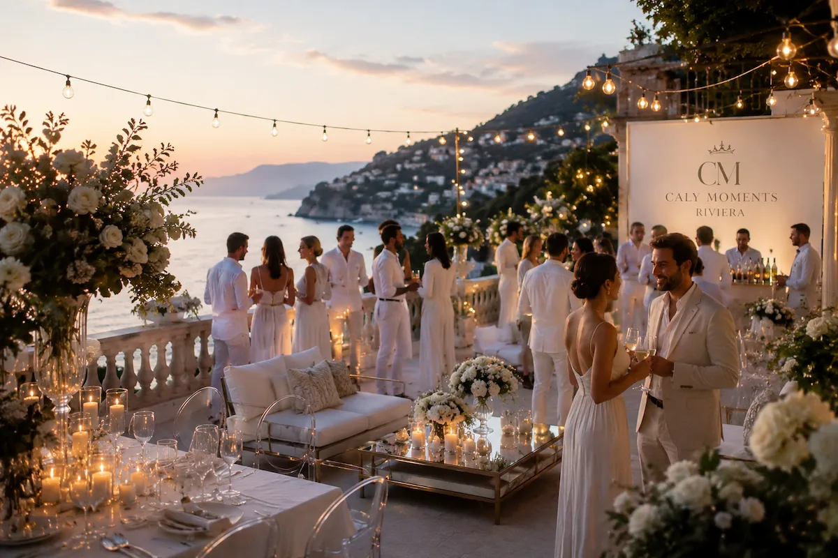 Événement privé élégant au coucher du soleil sur la Riviera